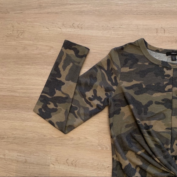 Drew Camo Crop Top Long Sleeve Front Twist Size M - Picture 3 of 9